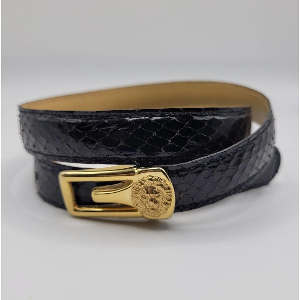 Anne Klein Calderon Belt Womens Small Black Snakeskin Classic Glam Regal Thin